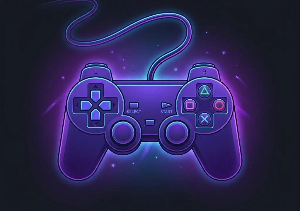 Vintage retro PlayStation gaming console controller illustration